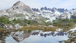 Reflection of the Dientes de Navarino in a lake