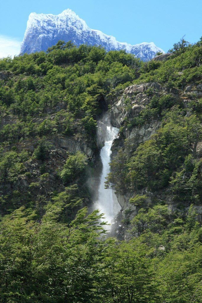 Tall waterfall in Torres del Paine